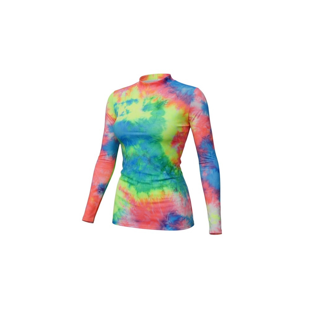Annes Apparel Mock Neck Top Womens M Multicolor Tie Dye Long Sleeve AST5022-1
